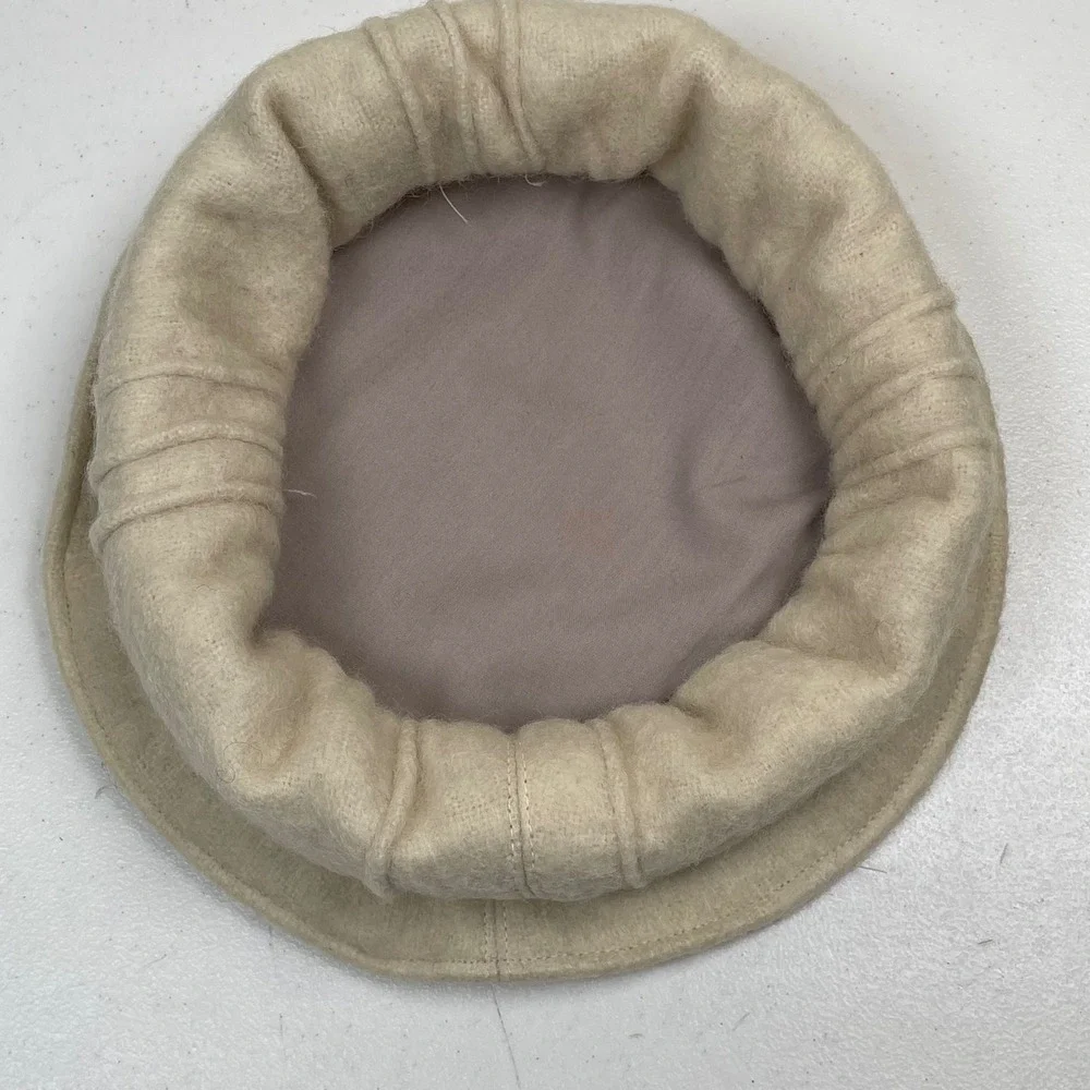 Pakol Afghan Chitrali Wool Beret Hat Women Ivory Traditional Handmade Felt